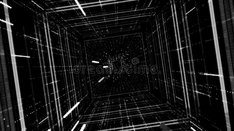 Túnel brilhante futurístico com corrente de linhas Animação Belo mergulho no ciberespaço de túnel quadrado com neon ilustração royalty free Túnel brilhante futurístico com corrente de linhas Animação Belo mergulho no ciberespaço de túnel quadrado com neon ilustração royalty free