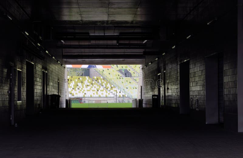 Entrance to the soccer or football pitch. Entrance to the soccer or football pitch