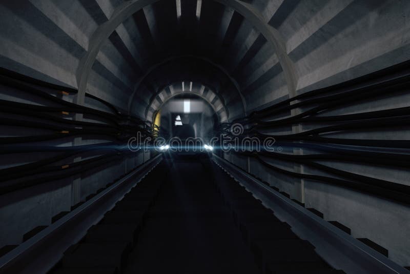 Túnel escuro do metro com trem ilustração royalty free Túnel escuro do metro com trem ilustração royalty free