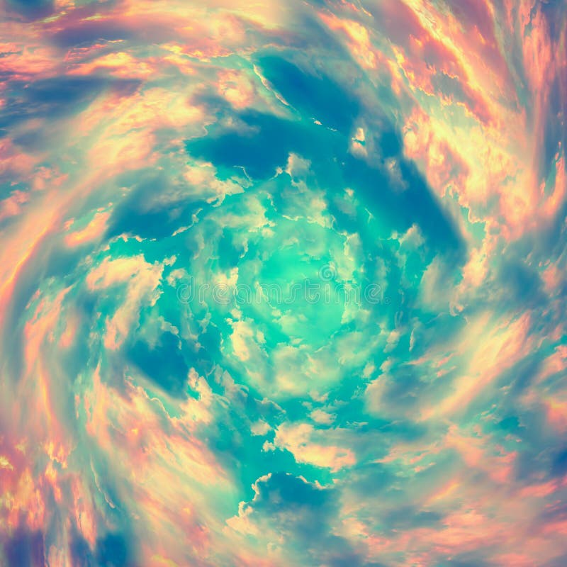 Túnel espiral das nuvens Fundo colorido brilhante do quadrado do conto de fadas Conceito abstrato do céu da textura Vintage tonif foto de stock Túnel espiral das nuvens Fundo colorido brilhante do quadrado do conto de fadas Conceito abstrato do céu da textura Vintage tonif foto de stock
