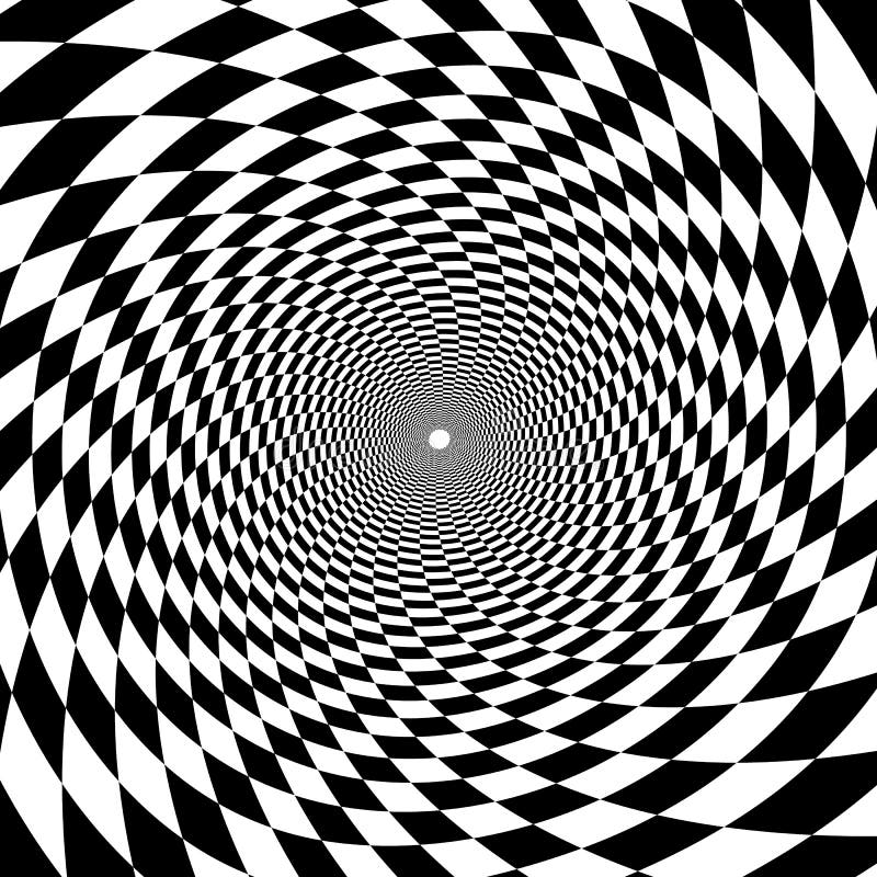 Túnel psicodélico, modelo en blanco y negro, triunfo del tablero de ajedrez stock de ilustración Túnel psicodélico, modelo en blanco y negro, triunfo del tablero de ajedrez stock de ilustración