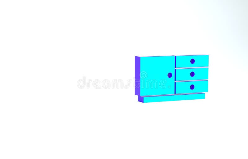 Turquoise Chest of drawers icon isolated on white background. Minimalism concept. 3d illustration 3D render. Turquoise Chest of drawers icon isolated on white background. Minimalism concept. 3d illustration 3D render.