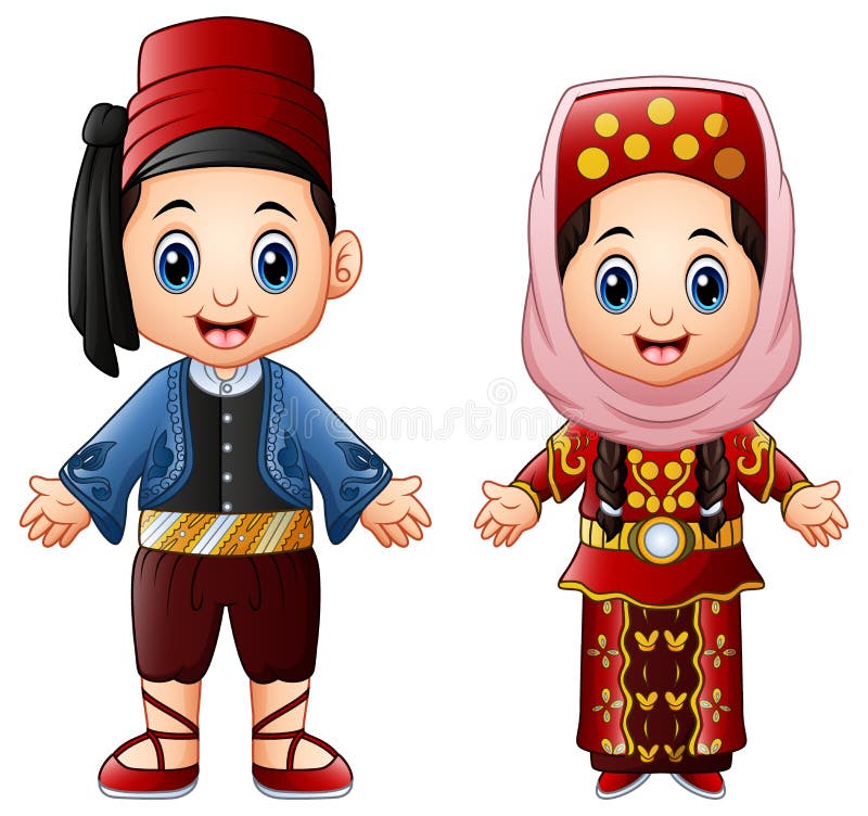 Türkische Paare der Karikatur, die traditionelle Kostüme tragen vektor abbildung Türkische Paare der Karikatur, die traditionelle Kostüme tragen vektor abbildung
