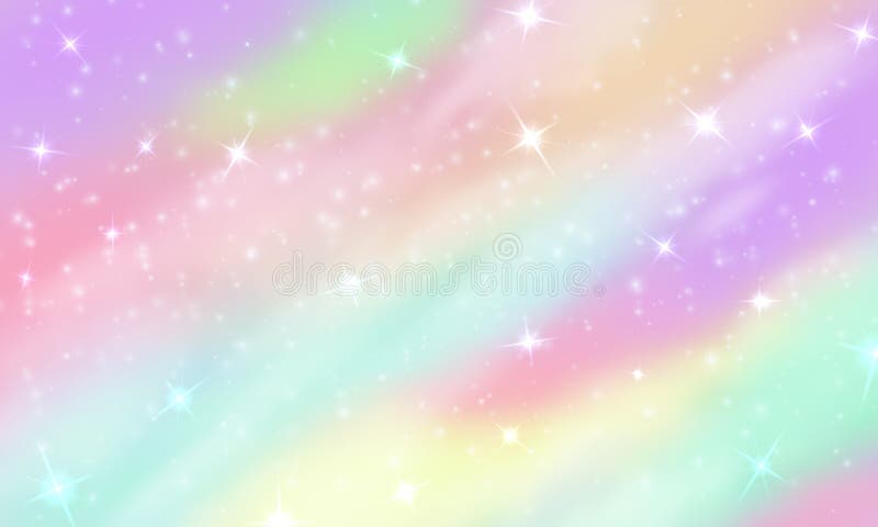 Tęczy jednorożec tło Syrenki błyskotliwy galaxy w pastelowych kolorach z gwiazdy bokeh Magia różowy holograficzny wektor