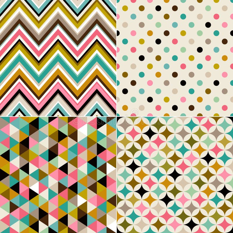 Seamless colorful geometric pattern set. Seamless colorful geometric pattern set