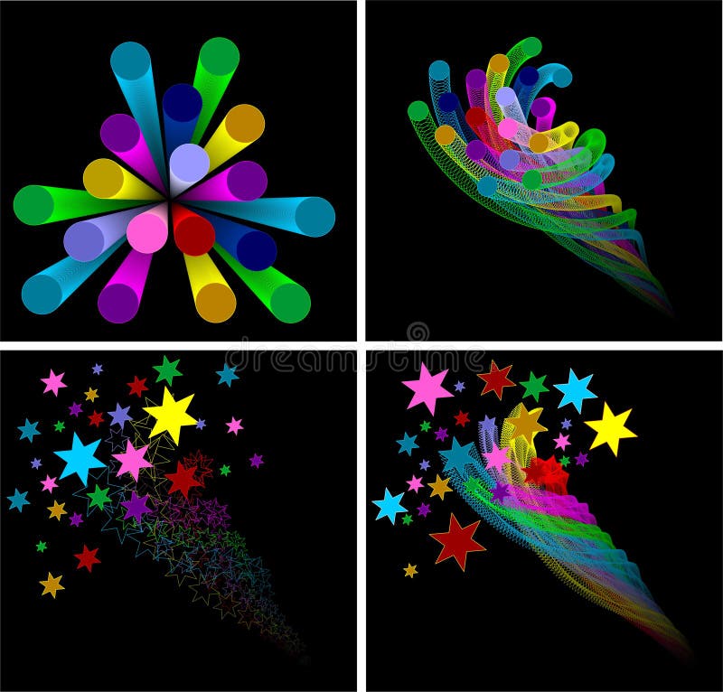 Four backgrounds with the coloured stars and spirals. Four backgrounds with the coloured stars and spirals