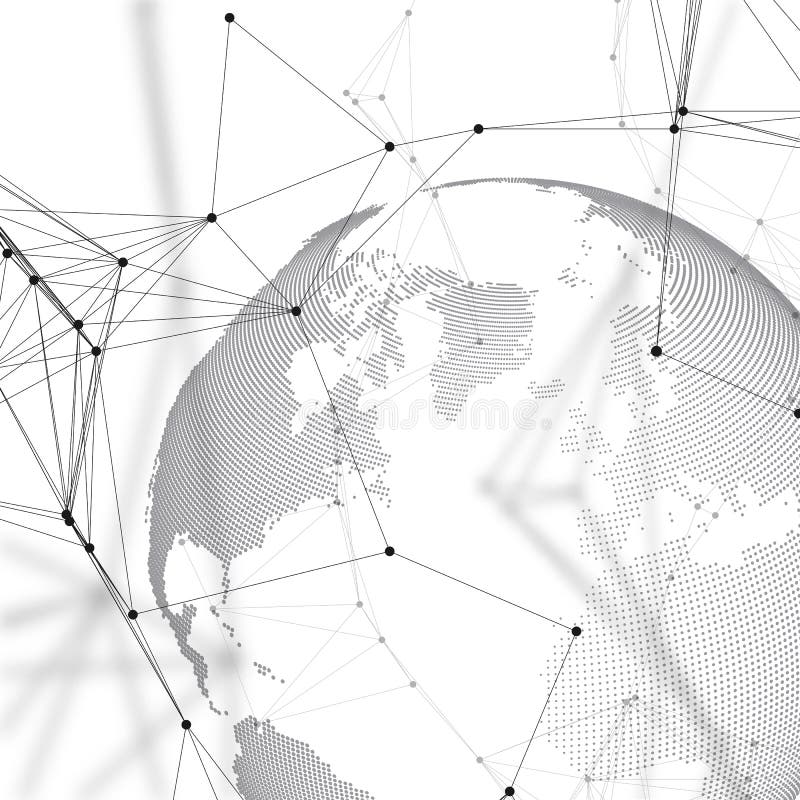 Tła kuli ziemskiej biel świat Globalnej sieci związki, abstrakcjonistyczny geometryczny projekt, technologii cyfrowy pojęcie royalty ilustracja