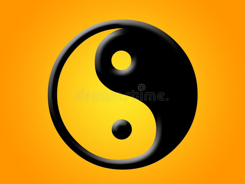 Yin and yang symbol on orange background. Illustration with inner bevel. Yin and yang symbol on orange background. Illustration with inner bevel