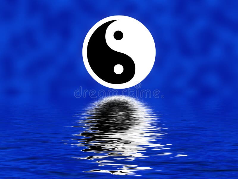 Yin yang symbol on blurred background, with reflection. Yin yang symbol on blurred background, with reflection