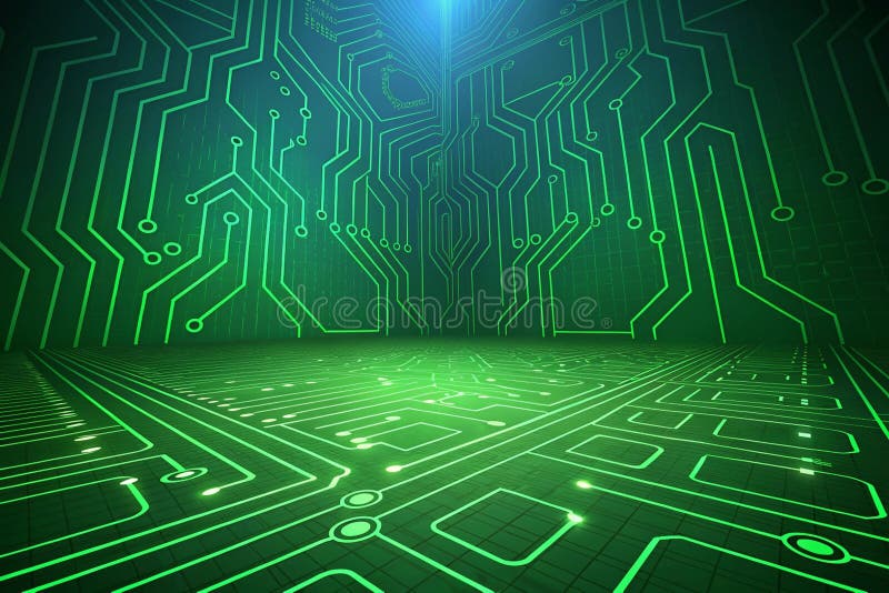 Tło cyfrowego zielonego obwodu dla tła technologii generowanego przez ai ilustracja wektor