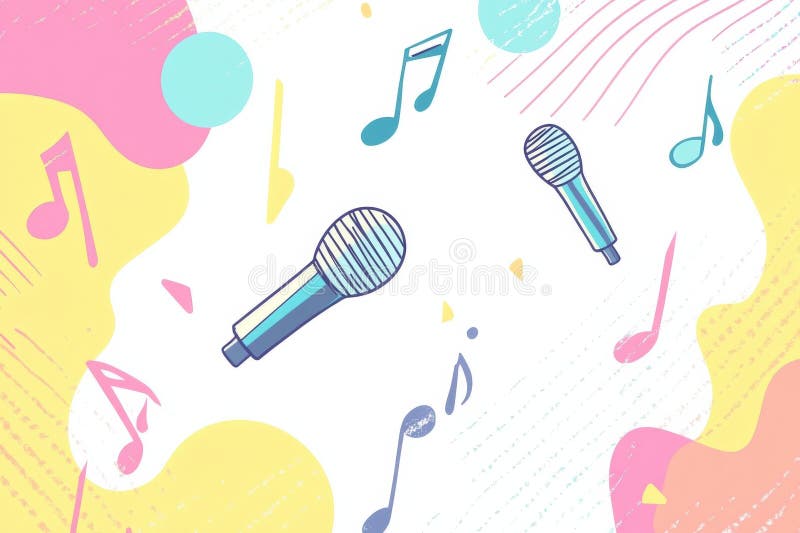 Tło minimalistyczne inspirowane K pop z żywymi nutami muzycznymi i mikrofonami do dynamicznej ekspresji zdjęcia stock