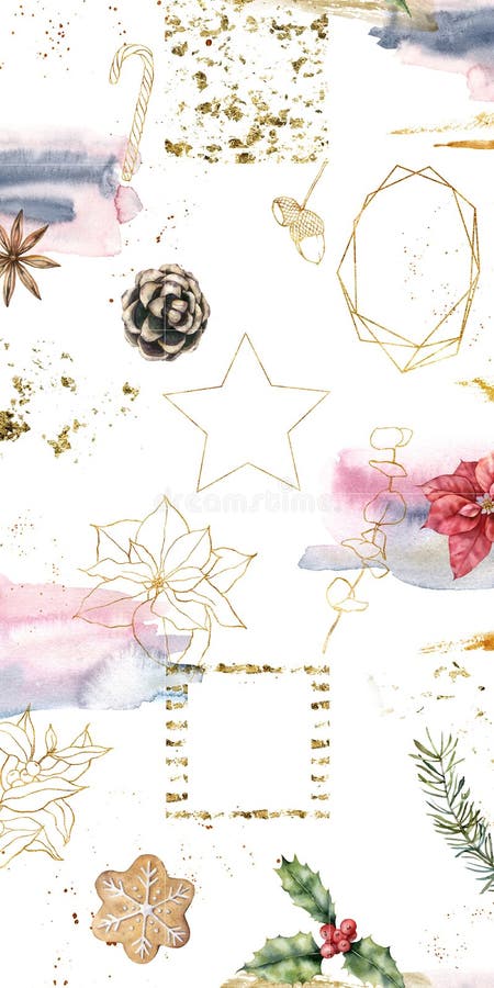 Tło projektu banera mediów społecznościowych z symbolami świątecznymi, teksturami i roślinami Poinsettia, ciasteczka, zestaw gwia ilustracji Tło projektu banera mediów społecznościowych z symbolami świątecznymi, teksturami i roślinami Poinsettia, ciasteczka, zestaw gwia ilustracji