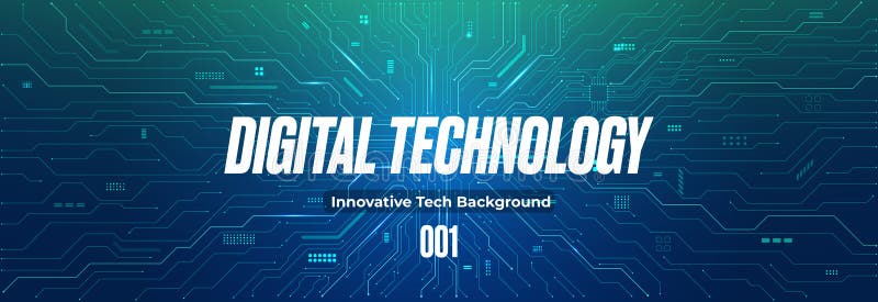 Tło technologii cyfrowej. niebieska zielona płytka obwodowa royalty ilustracja