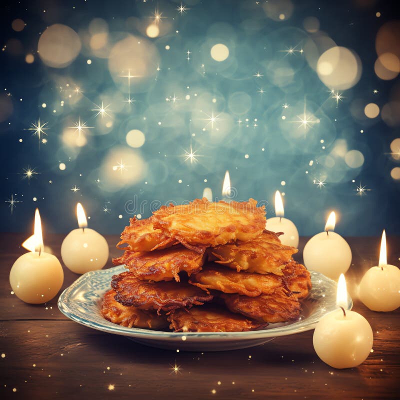 Tło żydowskie latkes hanukkah. Oto obraz generowany przez ai z tła żydowskiego latkes hanukkah