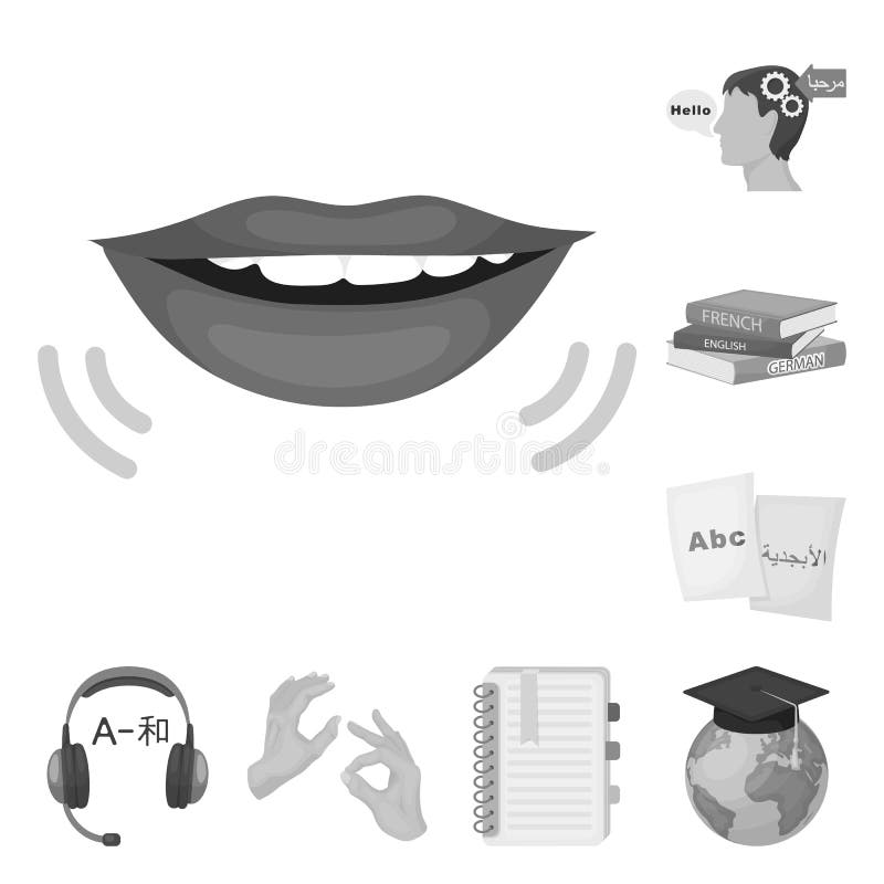 Tłumacza i językoznawcy monochromatyczne ikony w ustalonej kolekci dla projekta Tłumacza symbolu zapasu sieci wektorowa ilustracj ilustracja wektor