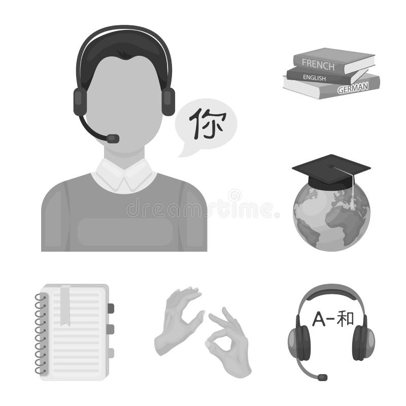 Tłumacza i językoznawcy monochromatyczne ikony w ustalonej kolekci dla projekta Tłumacza symbolu zapasu sieci wektorowa ilustracj ilustracja wektor
