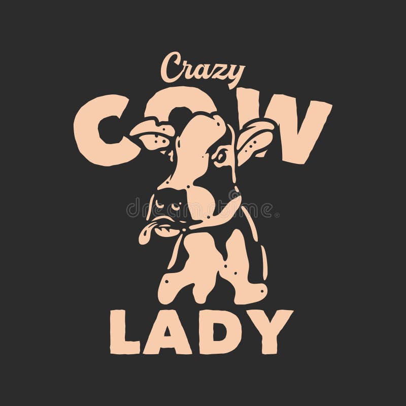 T恤衫设计疯牛婆和牛跳出舌头和灰色背景复古插图