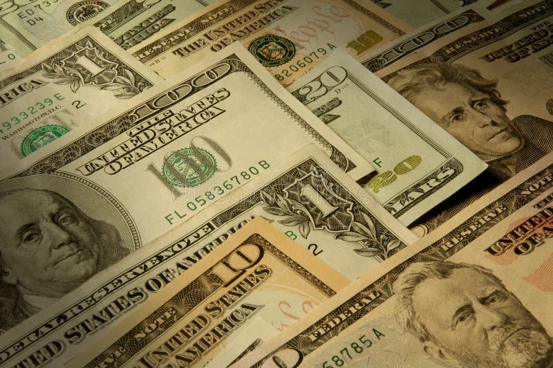 U. S. banknotes of various dollar denominations stock image