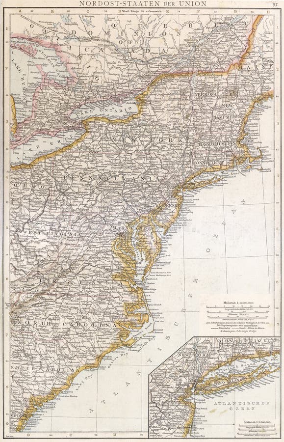U.S.A. di nordest, 1890. immagine stock libera da diritti U.S.A. di nordest, 1890. immagine stock libera da diritti