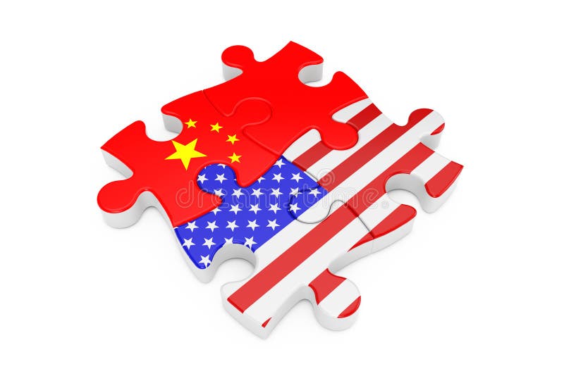 U.S.A. e puzzle di cooperazione della Cina come bandiere rappresentazione 3d fotografia stock U.S.A. e puzzle di cooperazione della Cina come bandiere rappresentazione 3d fotografia stock