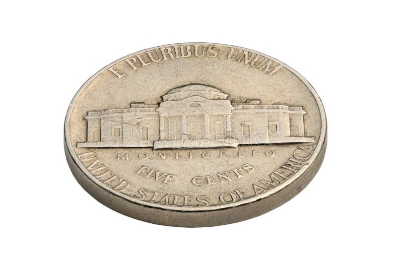 U. S. five cents coin isolated on white background. macro shooting royalty free stock photos