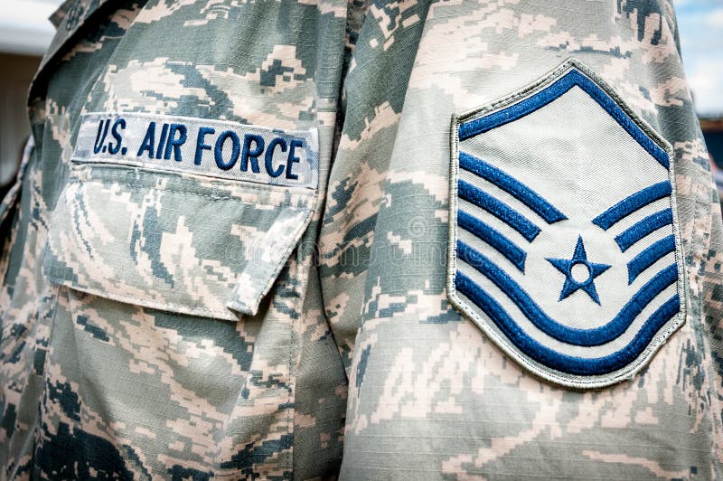 Detail of United states air force soldier's uniform with emblem in focus. Detail of United states air force soldier's uniform with emblem in focus.