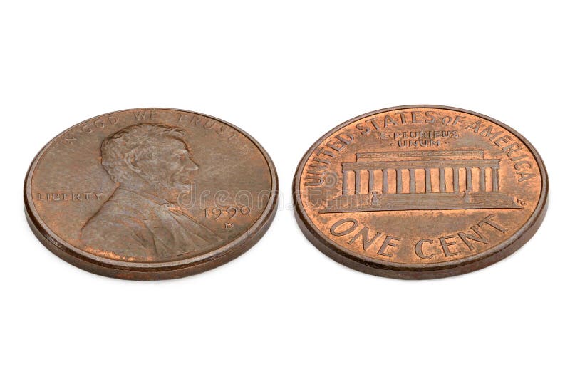U. S. one cent coin isolated on white background. macro shooting stock photography