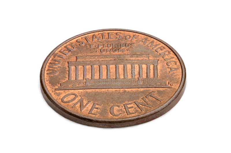 U. S. one cent coin isolated on white background. macro shooting stock photos
