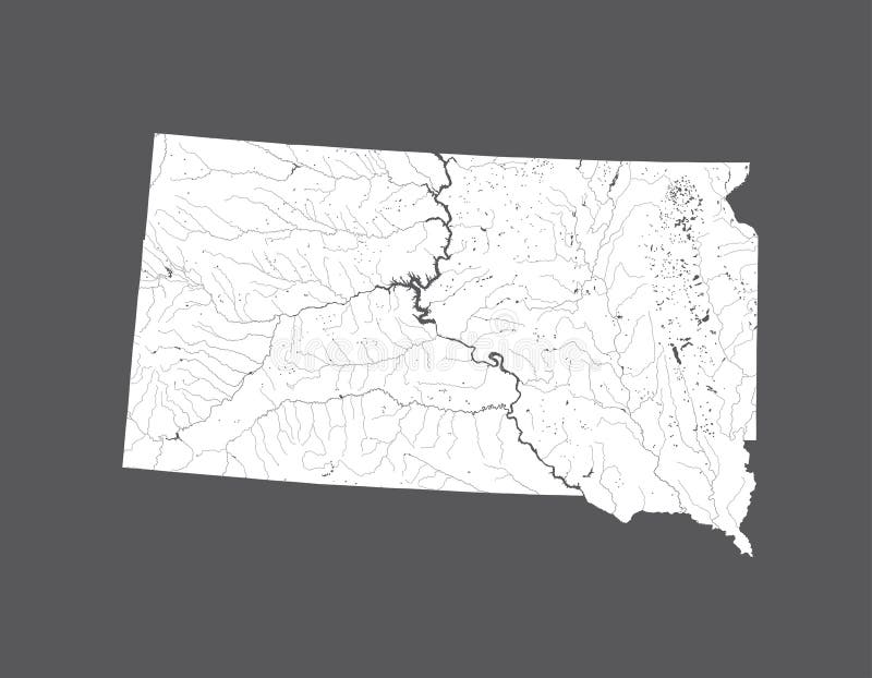 Map of South Dakota with Lakes and Rivers. Stock Vector - Illustration
