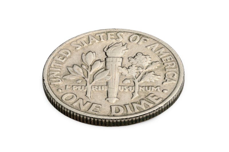 U. S. ten cents coin isolated on white background. royalty free stock image