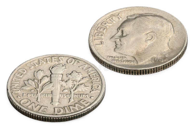 U. S. ten cents coin isolated on white background. royalty free stock photos