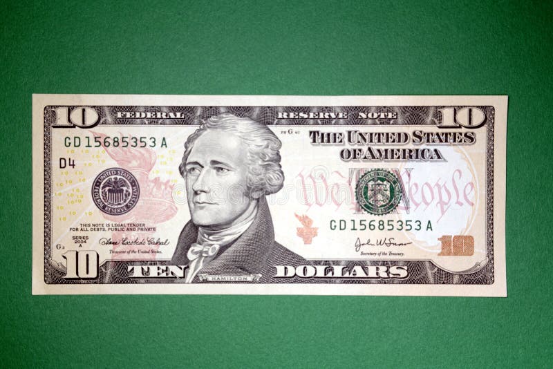 Unido Estados nombres, diez dólar cuenta contra verde.