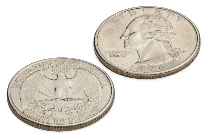 U. S. twenty five cents coin isolated on white background. royalty free stock photo