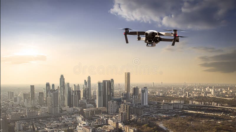 Uav-dronkopter som flyger med digitalkamera royaltyfri illustrationer