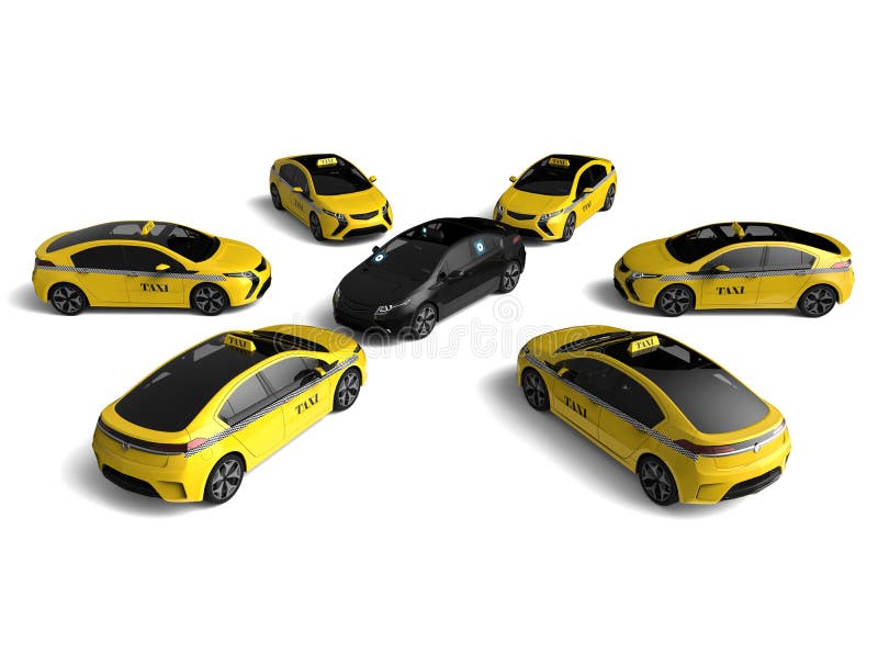 Uber taxi Conflict scene. 3D render image representing the dispute between the taxi companies and black uber taxi vector illustration