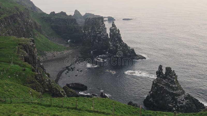 Uccelli che volano al bellissimo centro marino sulla costa dell'isola di rathlin in tutta l'irlanda