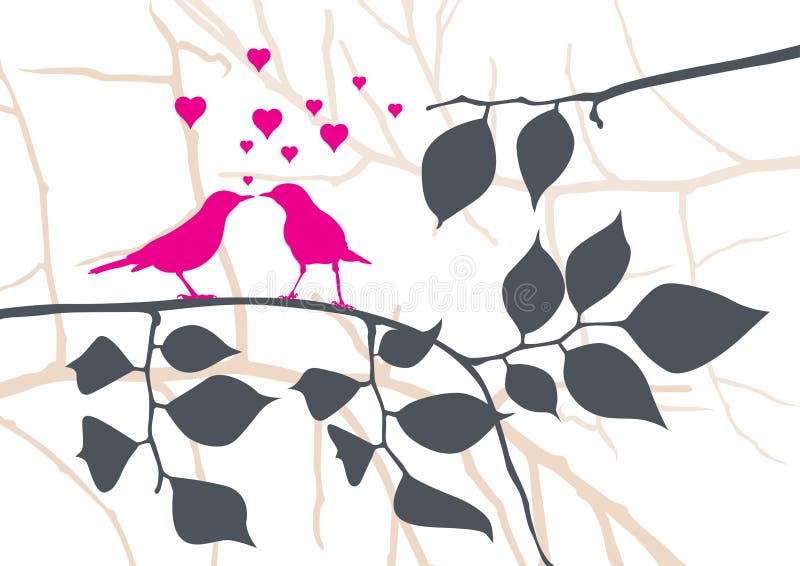 Uccelli di amore su un albero - vettore royalty illustrazione gratis Uccelli di amore su un albero - vettore royalty illustrazione gratis