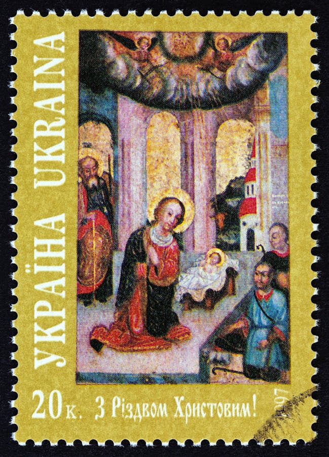 UKRAINE - CIRCA 1997: A stamp printed in Ukraine issued for Christmas shows nativity , circa 1997. UKRAINE - CIRCA 1997: A stamp printed in Ukraine issued for Christmas shows nativity , circa 1997.