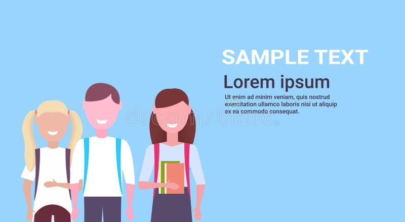 Ucznie z plecaka mieniem rezerwuj? ucznia i uczennic stoi wp?lnie edukacji wiedzy poj?cia samiec kobiety ilustracji Ucznie z plecaka mieniem rezerwuj? ucznia i uczennic stoi wp?lnie edukacji wiedzy poj?cia samiec kobiety ilustracji