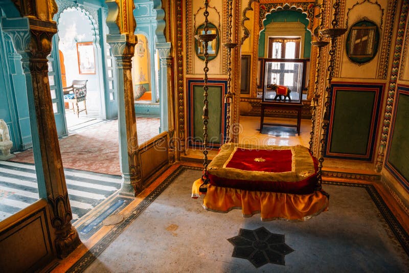 Inside of City Palace in Udaipur, India. Historic architecture