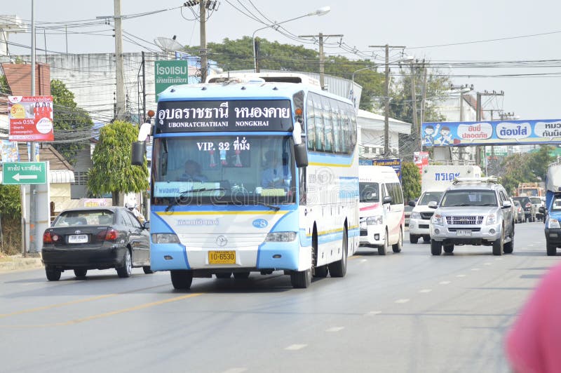 Udon Nong Khai bus on the road in thailand