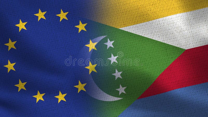UE e bandeiras realísticas de Comores meias junto imagem de stock royalty free