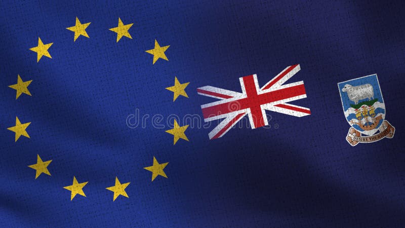 UE e Falkland Islands Realistic Half Flags junto imagens de stock