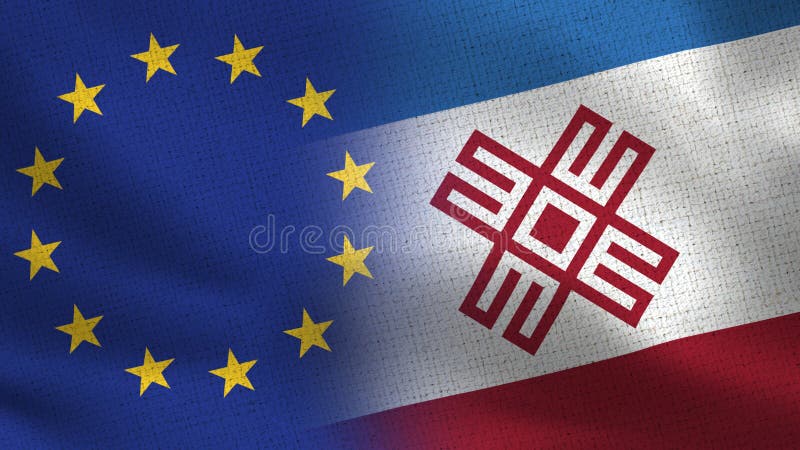 UE e Mari El Realistic Half Flags Together imagens de stock