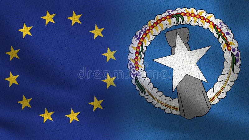 UE e Mariana Islands Realistic Half Flags do norte junto foto de stock royalty free