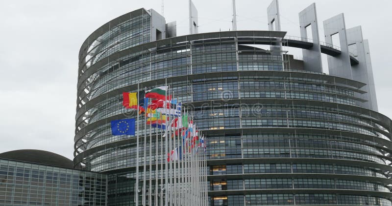 UE and French flag flies half-mast at the European Parliament