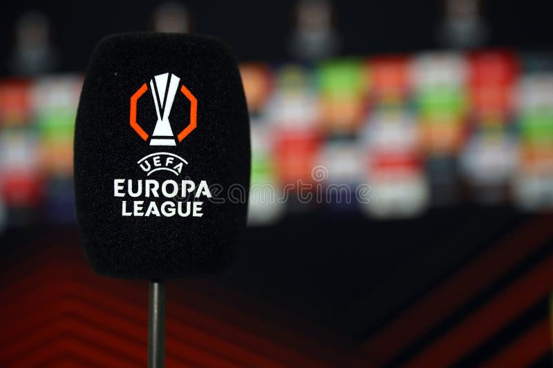 Uefa europa-ligans varumärke på mikrofon royaltyfria bilder