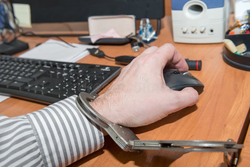 Office worker chained to the workplace. Office worker chained to the workplace