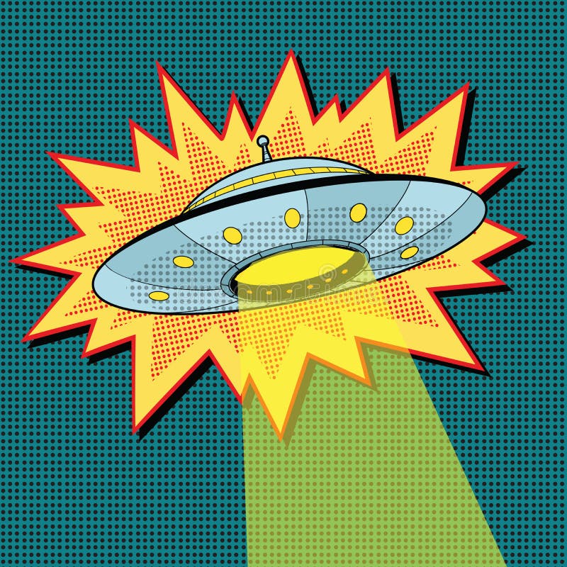 UFO di Pop art con il raggio luminoso royalty illustrazione gratis