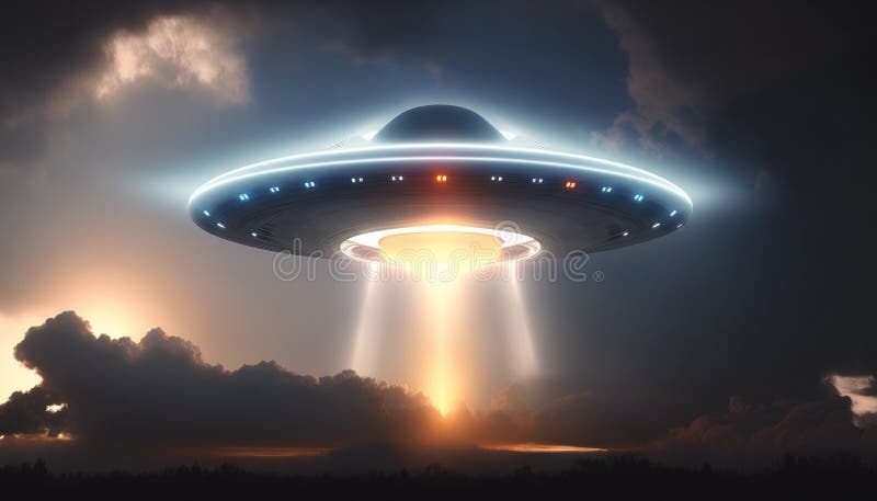 Ufo i kosmici koncepcja inwazji z kosmicznym statkiem kosmicznym stworzonym z generatywną technologią ai royalty ilustracja